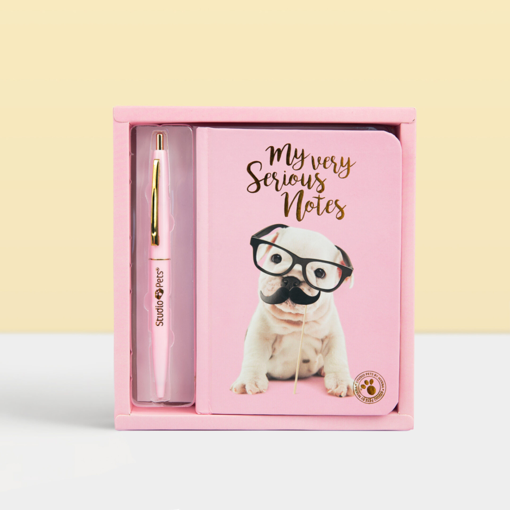 A6 notitieboekje met pen Engelse bulldog puppy