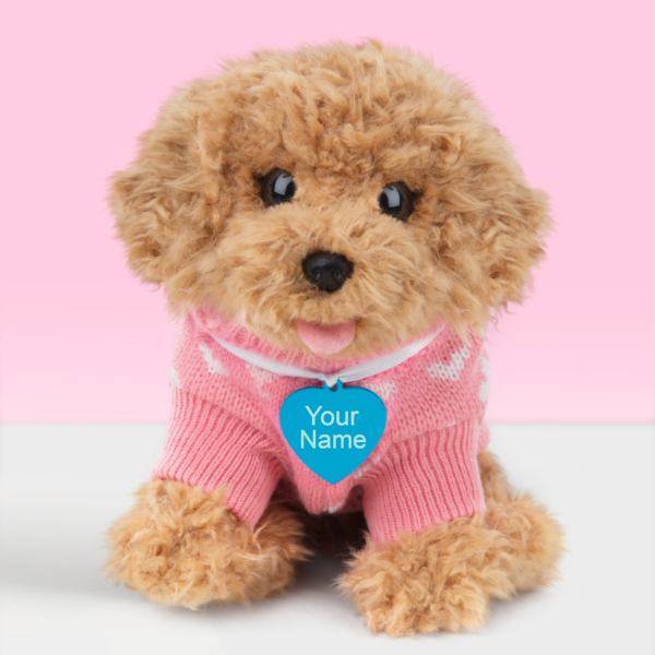 studio-pets-pluche-knuffel-met-naam-blauw-toy-poedel-cookie-23cm Gepersonaliseerde pluche knuffelhond poedel 23 cm met blauwe naamtag