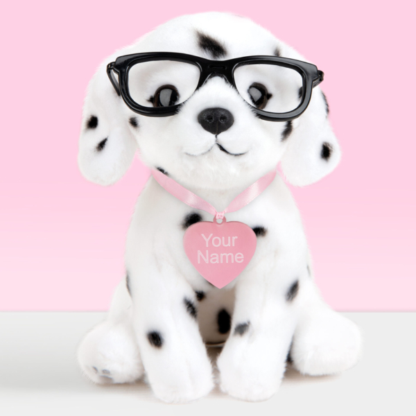 studio-pets-pluche-knuffel-met-naam-roze-dalmatiër-spot-16cm Gepersonaliseerde pluche knuffelhond dalmatiër met roze naamtag 16 cm