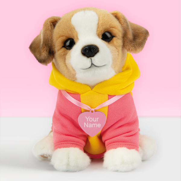 studio-pets-pluche-knuffel-met-naam-roze-jack-russell-jacky-23cm Gepersonaliseerde Pluche knuffelhond jack russell 23 cm met roze naamtag