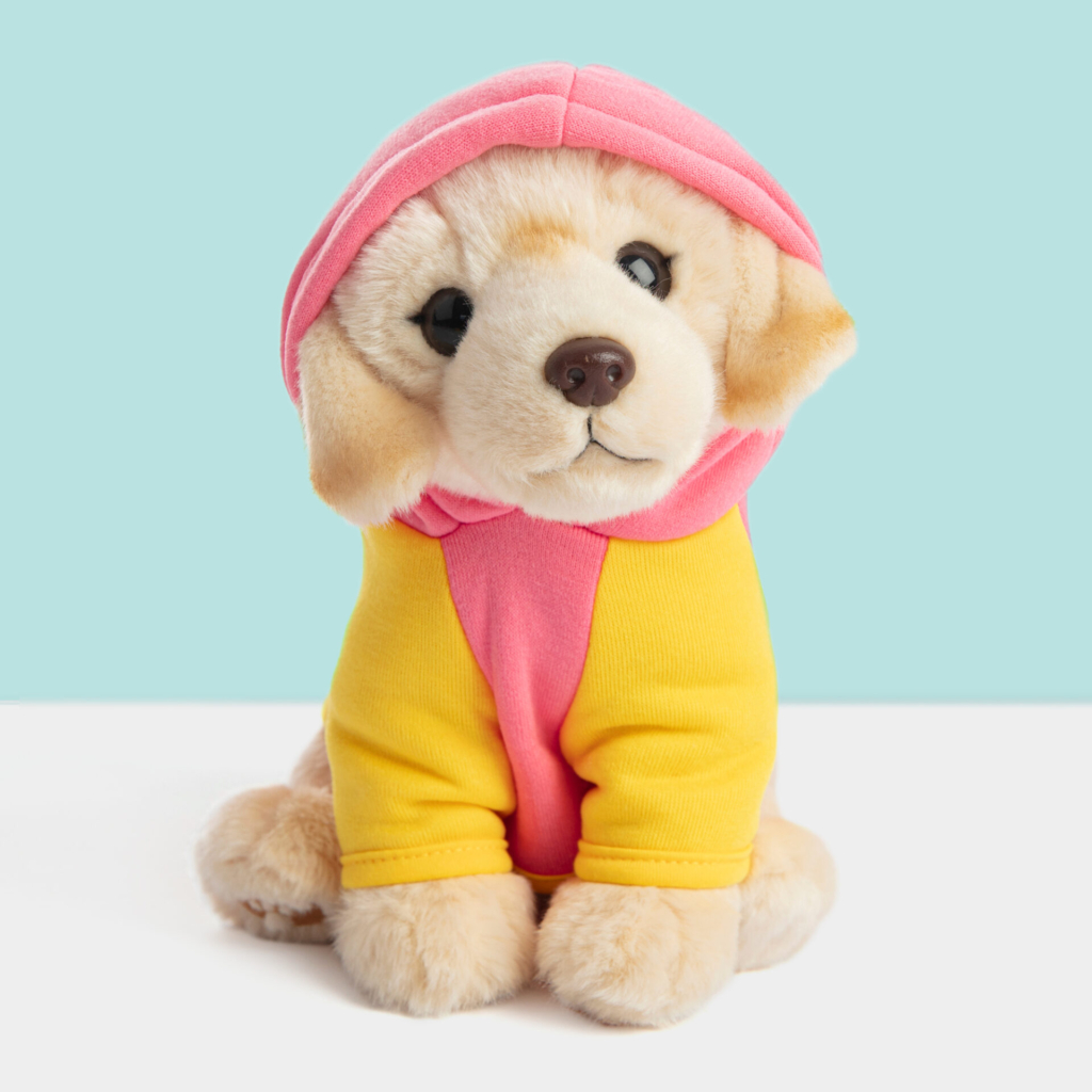 studio-pets-pluche-knuffel-outfit-hoodie-voor-knuffel-roze-en-geel Roze met gele hoodie voor pluche knuffel