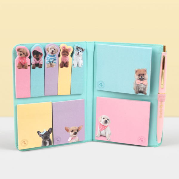 Binnenzijde A6 post it notitieboekje met pen pomeriaan puppy van Studio Pets
