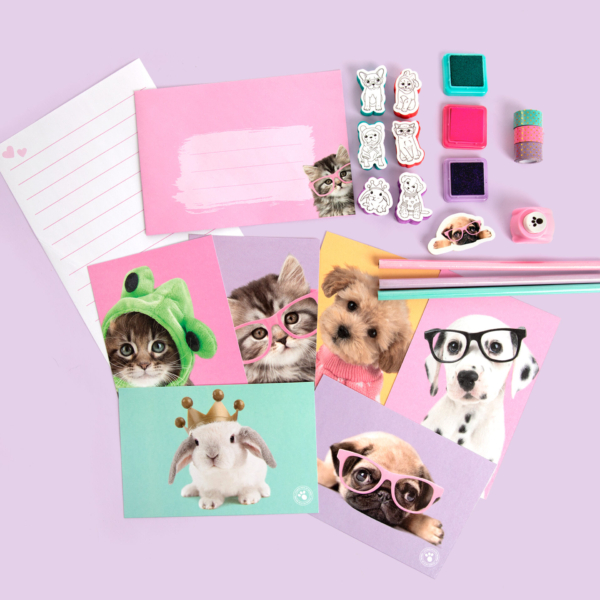Studio Pets stempel set met briefpapier en stickers katten en honden