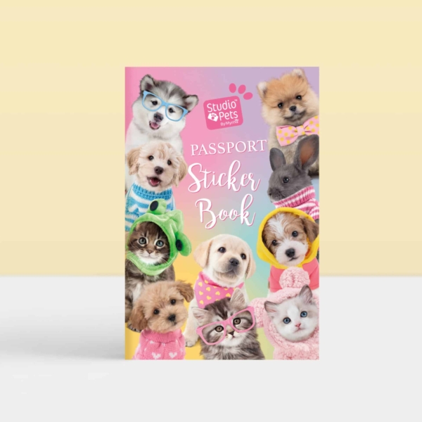 Studio Pets dieren stickerboek voor paspoort knuffel - cover wolfie, PomPom, Jacky, Mousie, Cookie, Prince
