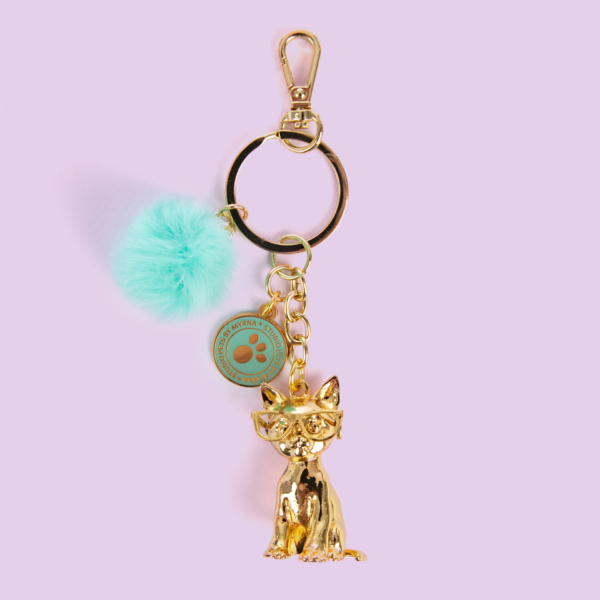 Studio Pets goudkleurige 3D sleutelhanger kitten Rayben met gele bril